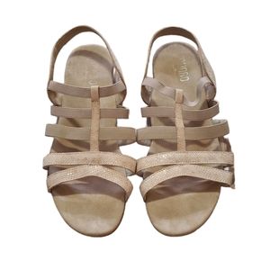 Munro Bev Beige Tan Strappy Leather Wedge Comfort Sandal, Sz 11.5 Wide